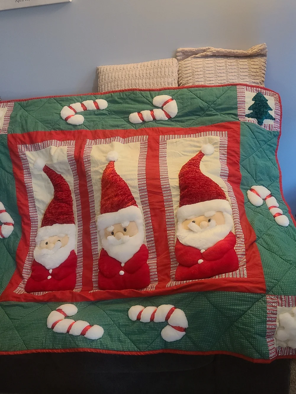 Festive Santa Patchwork Holiday Throw - Red & Green